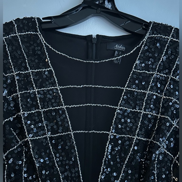 Aidan Mattox Mesh V-Neck Beaded Mini Dresss - Picture 4 of 8